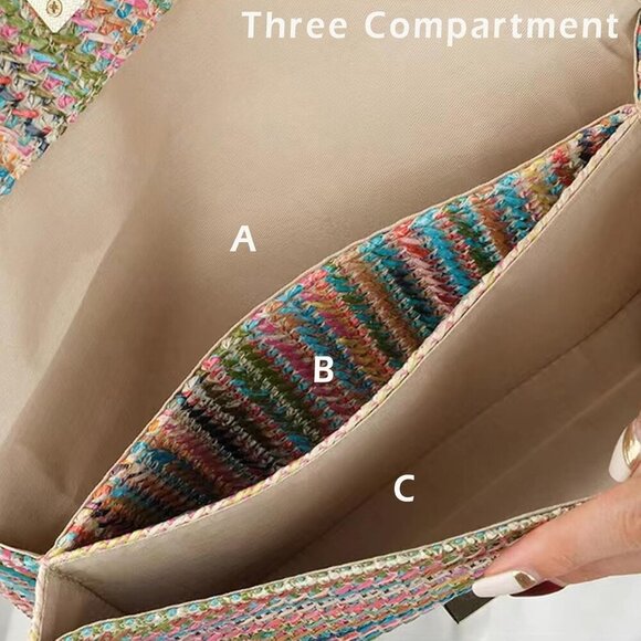Straw Clutch Crossbody Bag Women Summer Woven Shoulder Envelope Evening - Picture 6 of 7